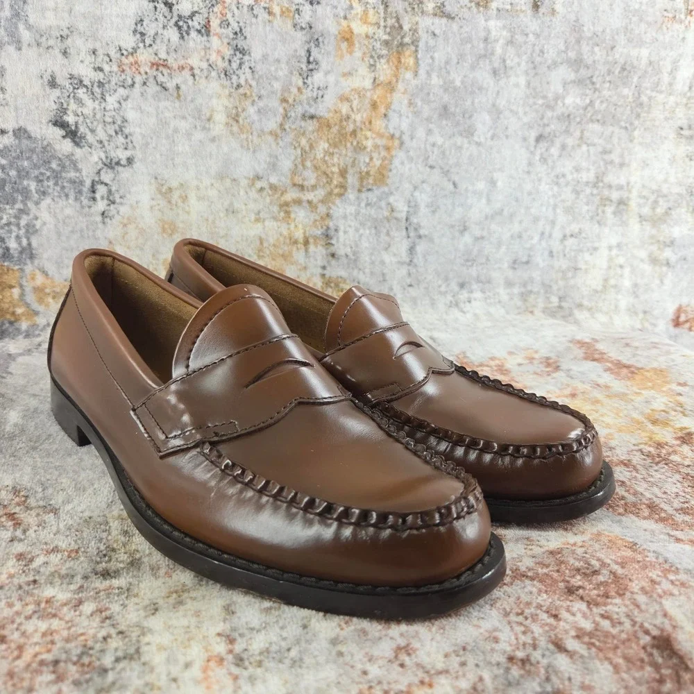 GH Bass Logan Weejuns Penny Loafers Mens 9.5 D Wide Brown Leather Slip On